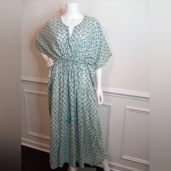 Women's Bellino Blue Floral Maxi Kaftan Dress, One Size - Picture 13 of 16